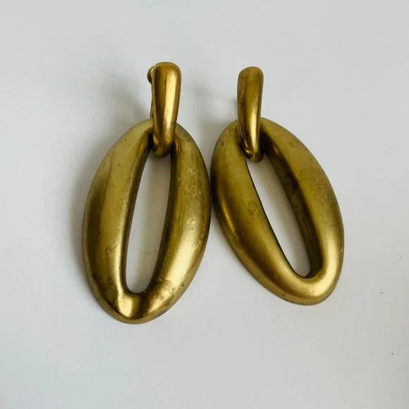 Vintage Transformer Brass Door Knocker Dangle Pierced Earrings 2 ¼” Long - Picture 3 of 6